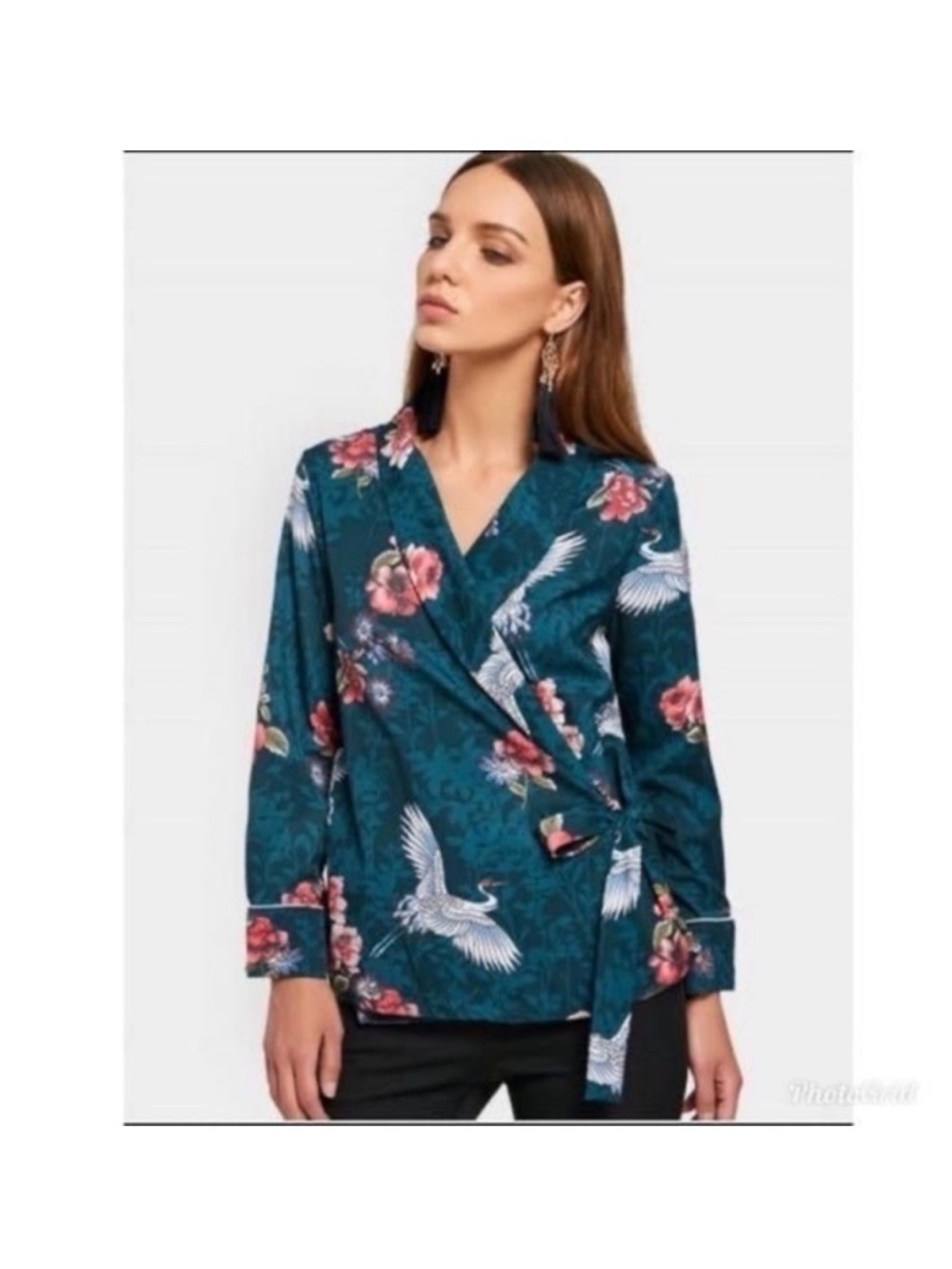 Zara dark green kimono style wrap top